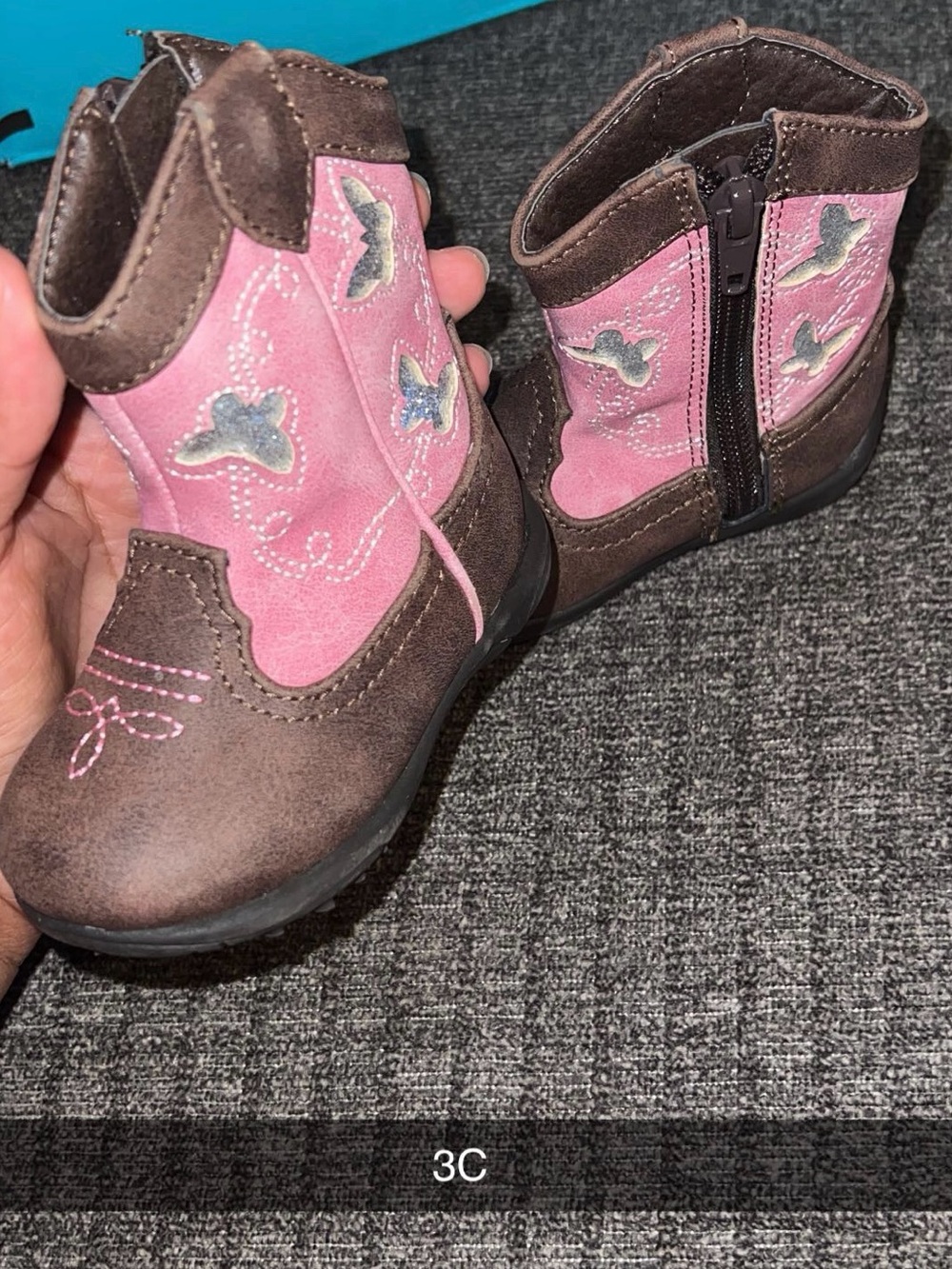 Toddler Pink and Brown Butterfly Cowboy Boots - Kids Shoes